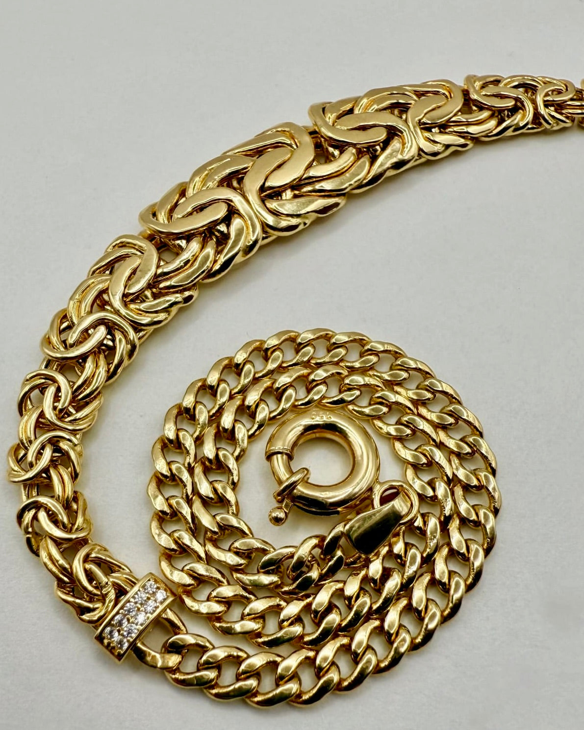 18K Real Gold Byzantine–Cuban Hybrid Set — 24" Necklace + 8" Bracelet (26 g Total)
