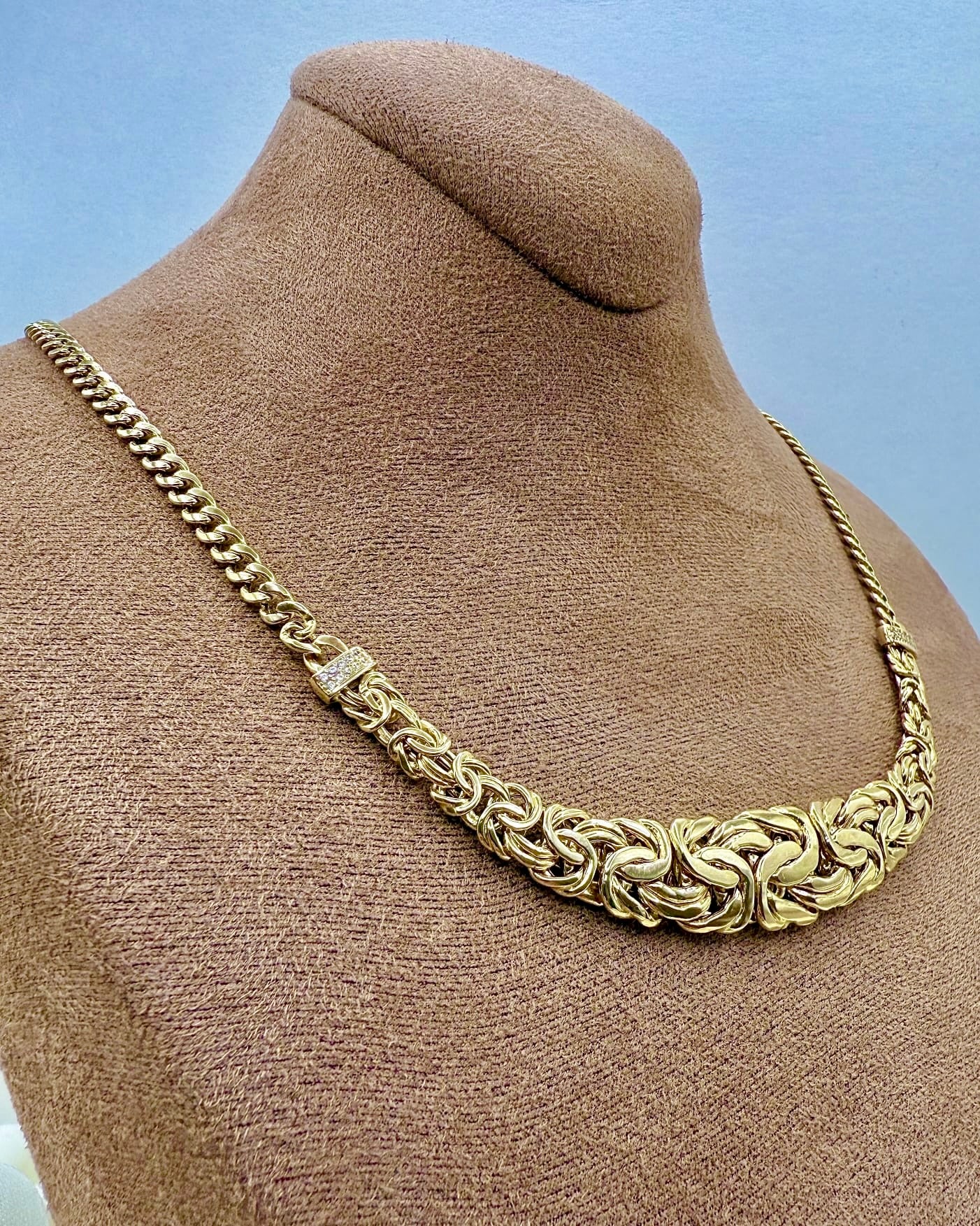 18K Real Gold Byzantine–Cuban Hybrid Set — 24" Necklace + 8" Bracelet (26 g Total)