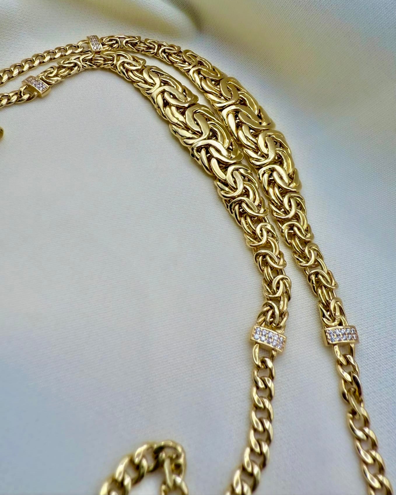 18K Real Gold Byzantine–Cuban Hybrid Set — 24" Necklace + 8" Bracelet (26 g Total)