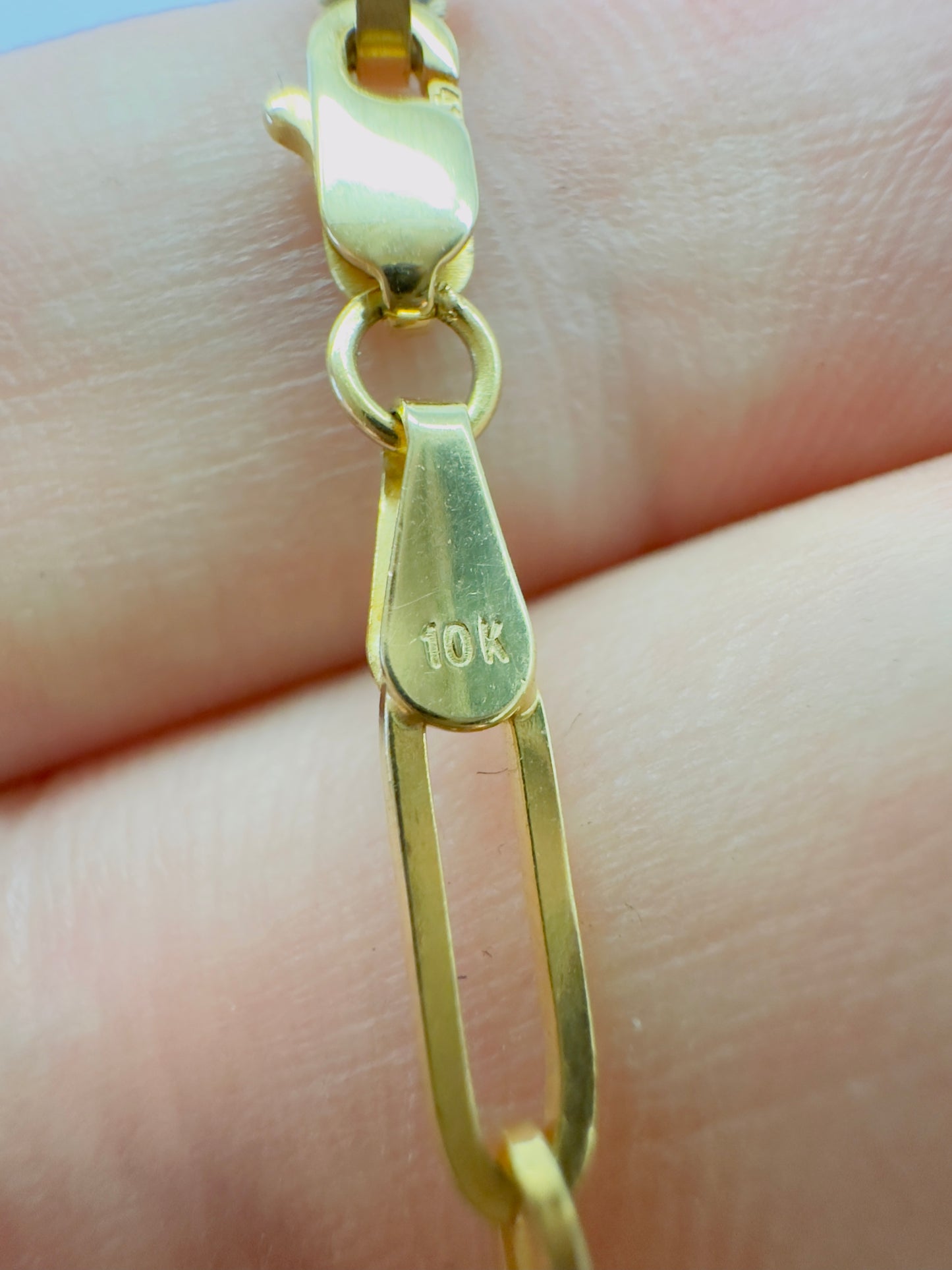 10K Real Gold Mixed-Link Lariat Necklace with Clover Charm — 24" Length, ~3 mm Width (6.85 g)