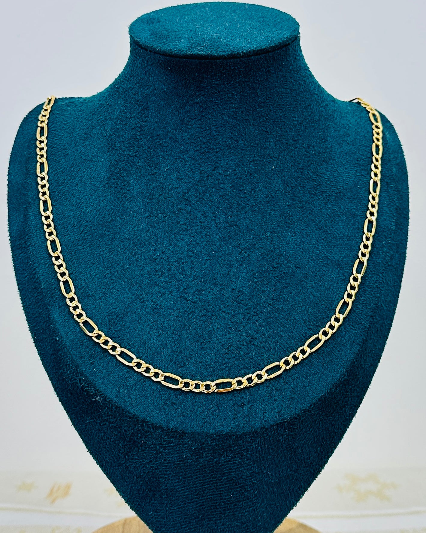 10K Real Gold Figaro Link Necklace — 24" Length, 4.5 mm Width (5 g)