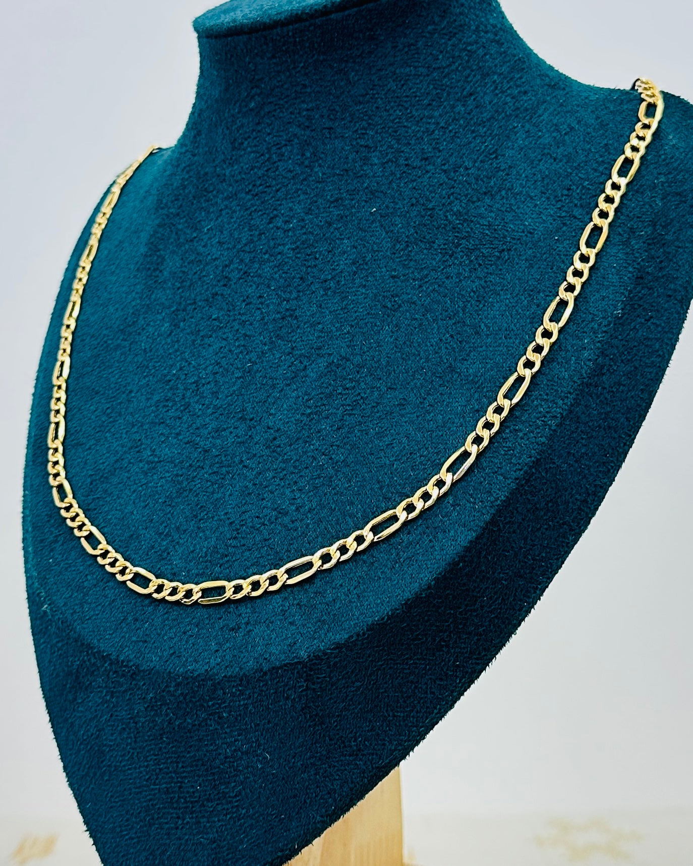 10K Real Gold Figaro Link Necklace — 24" Length, 4.5 mm Width (5 g)
