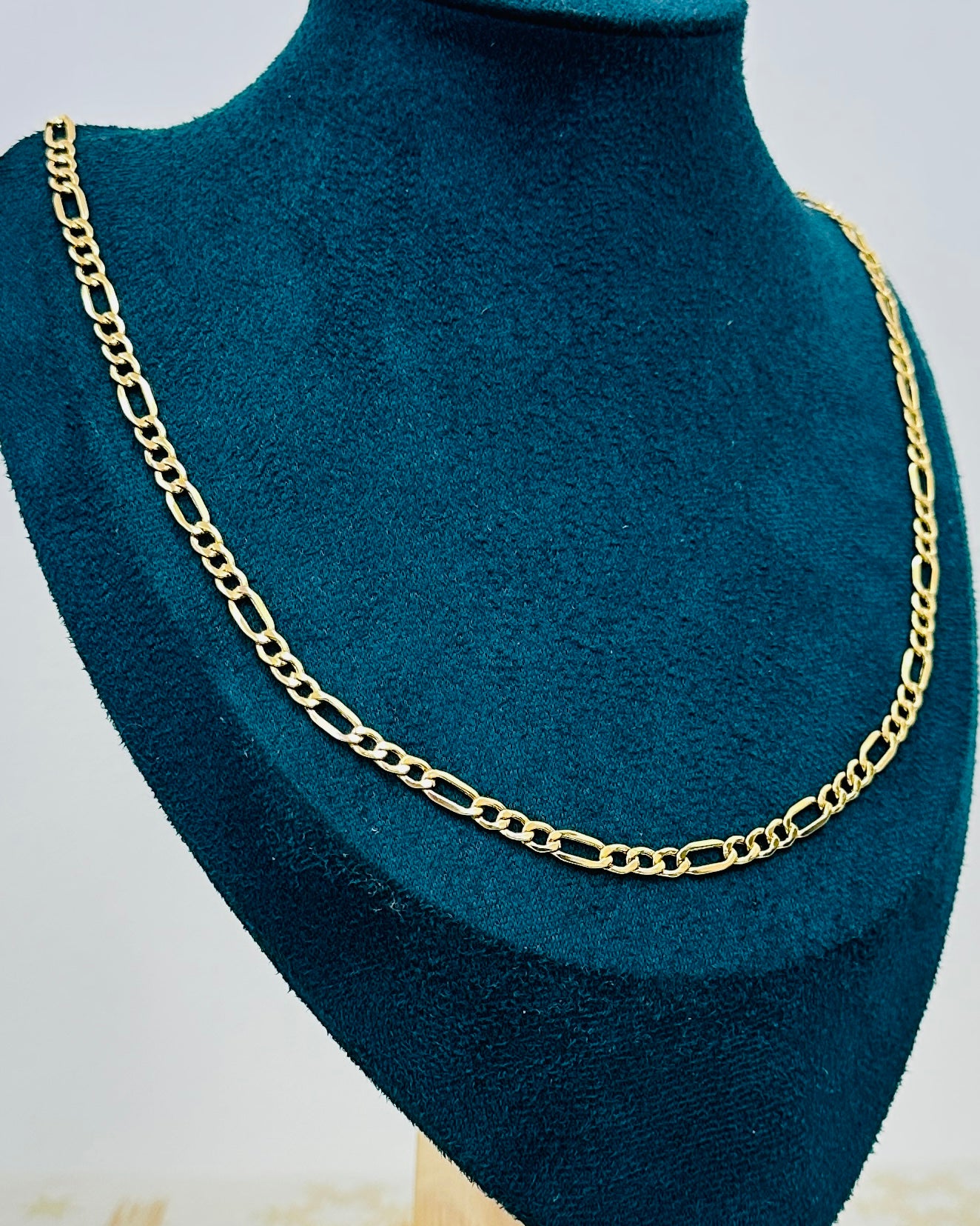 10K Real Gold Figaro Link Necklace — 24" Length, 4.5 mm Width (5 g)