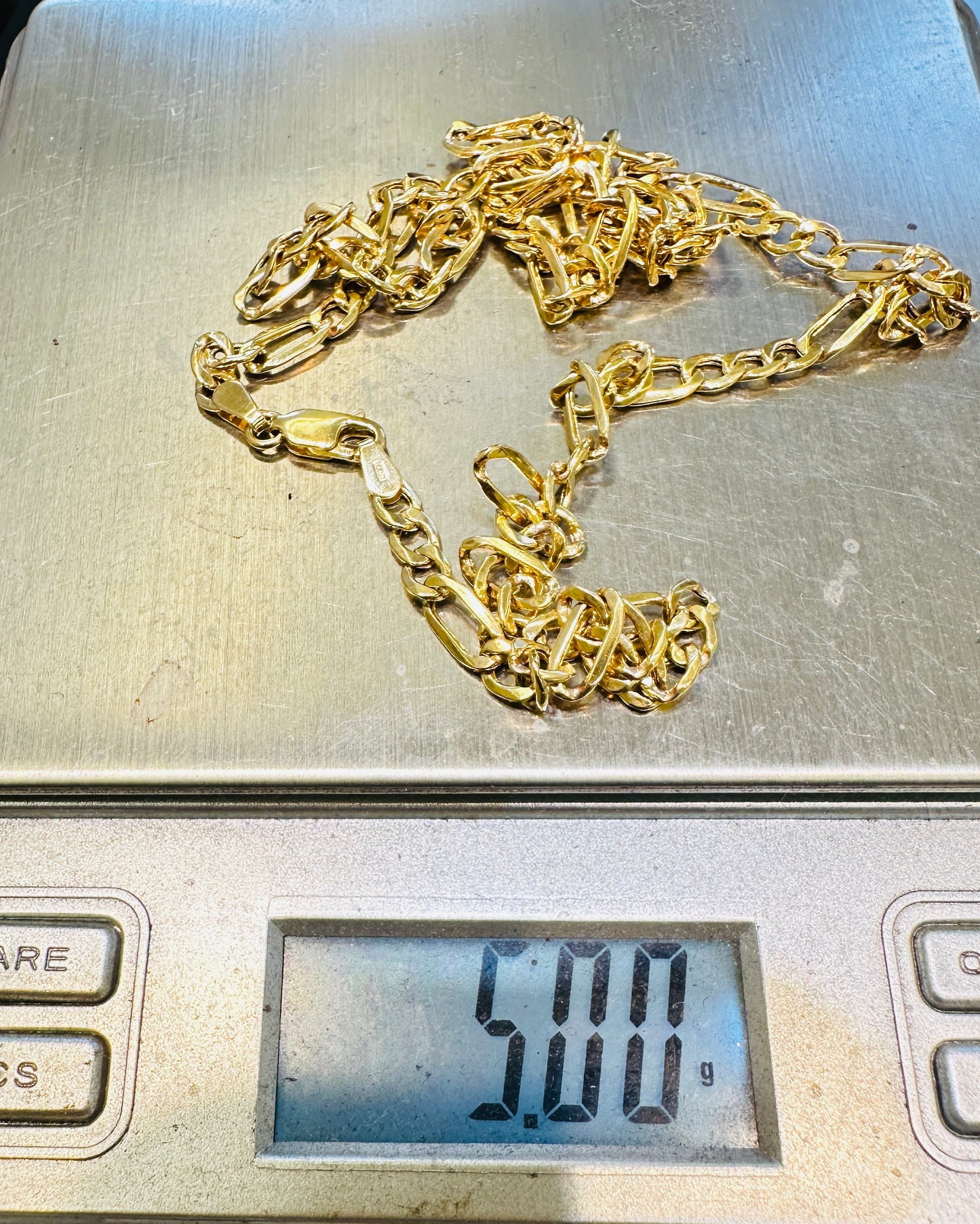 10K Real Gold Figaro Link Necklace — 24" Length, 4.5 mm Width (5 g)