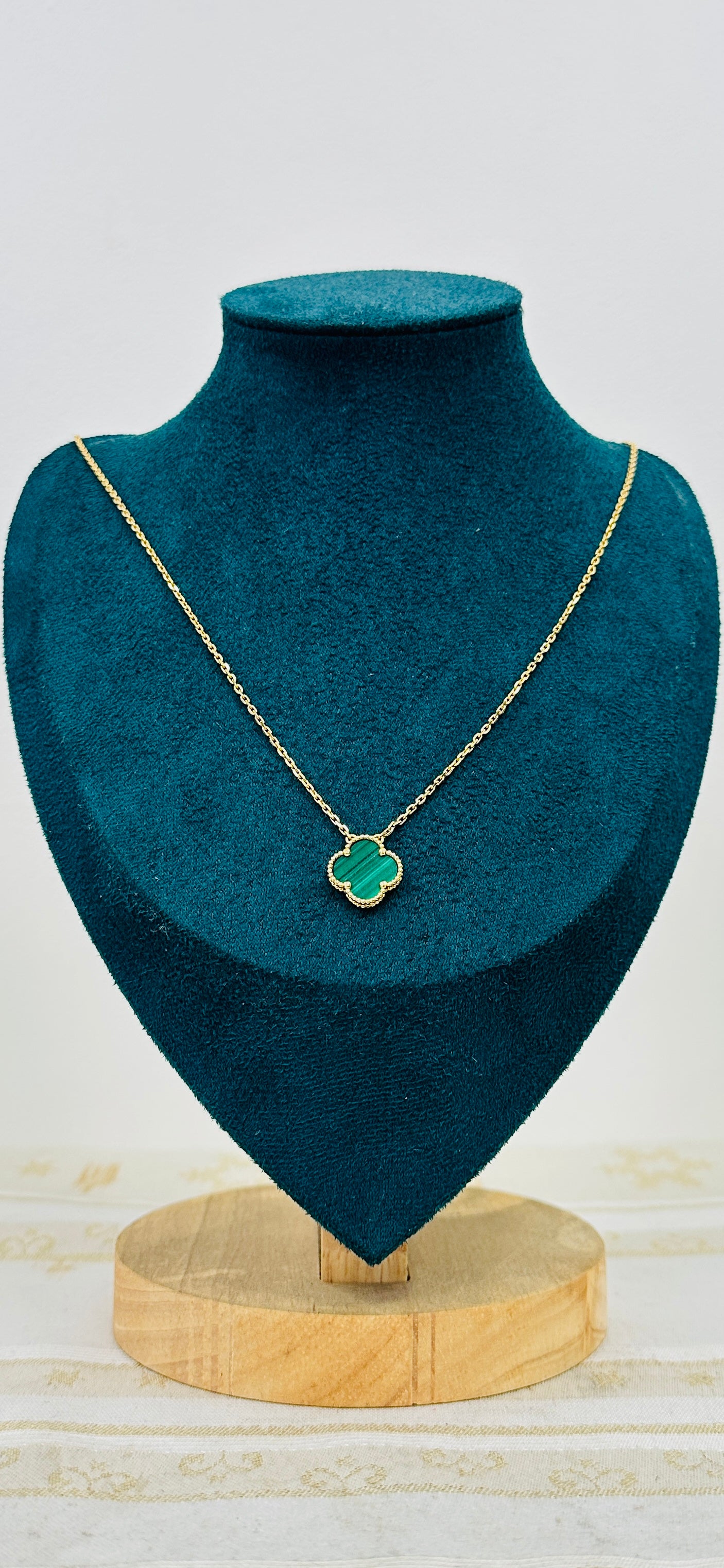 10K Real Gold Clover Motif Pendant Necklace — 22" Length, 2 mm Chain (Alhambra-Inspired)