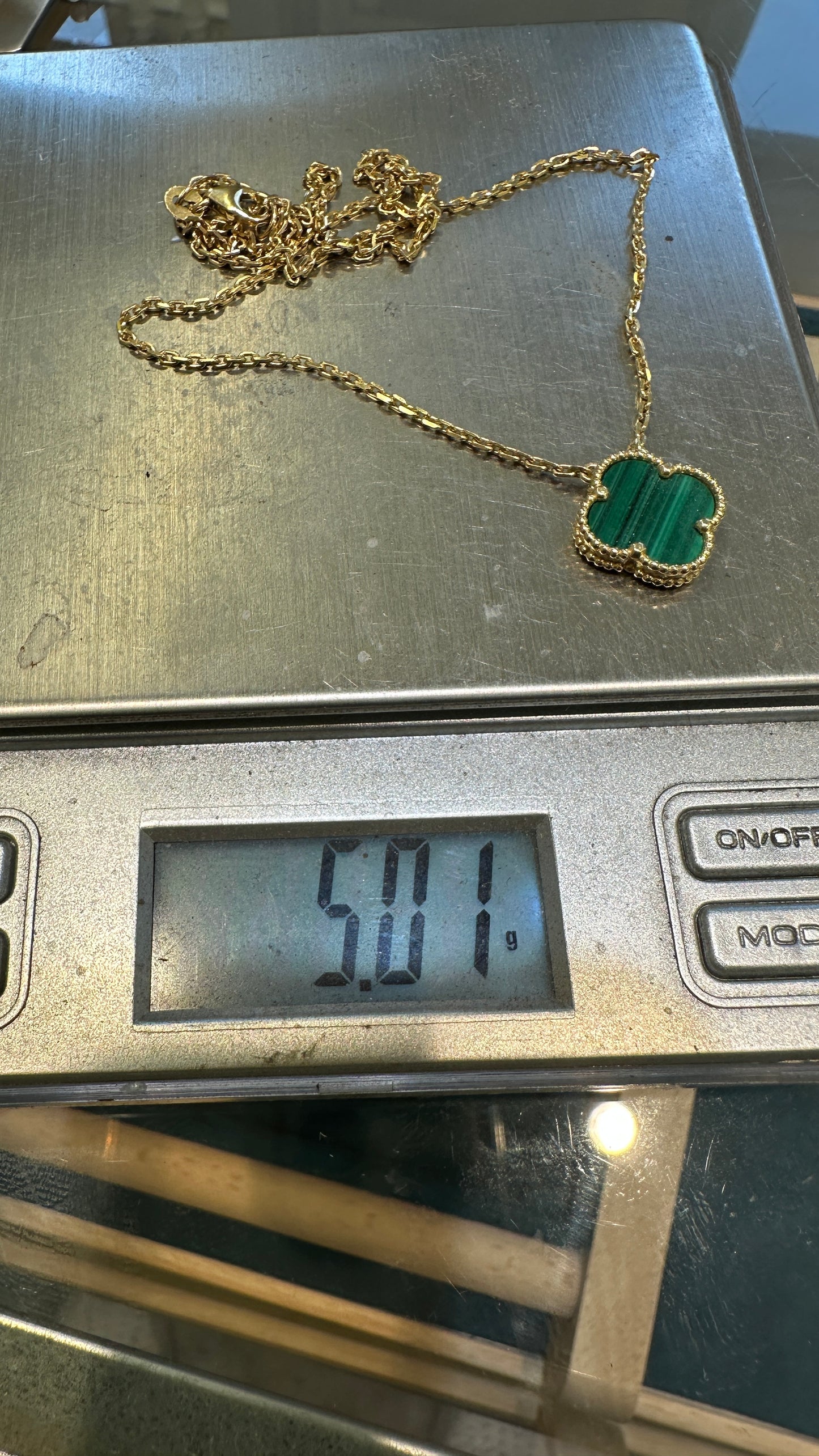 10K Real Gold Clover Motif Pendant Necklace — 22" Length, 2 mm Chain (Alhambra-Inspired)