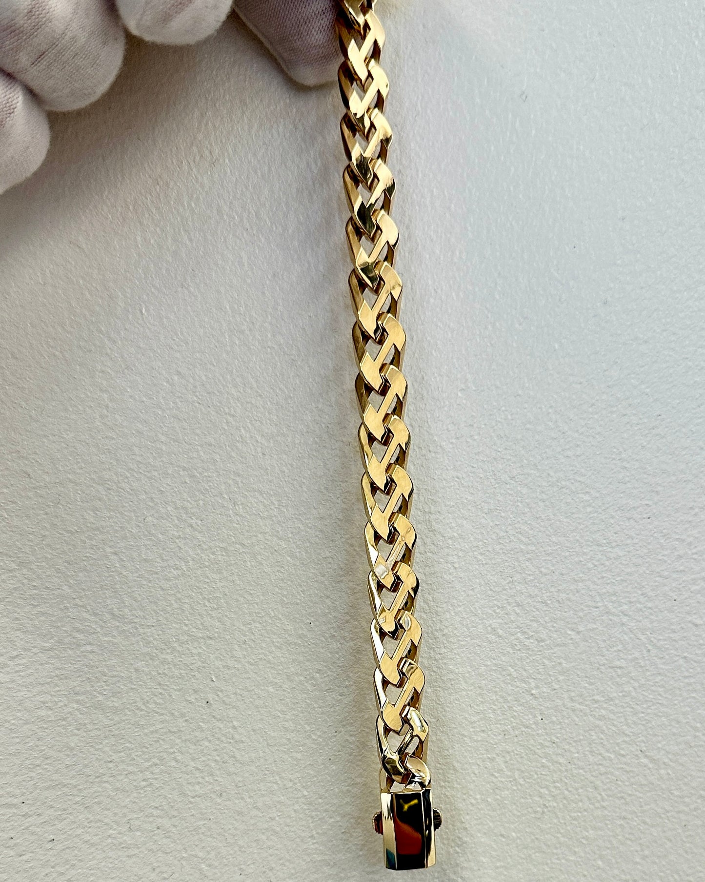 14K Real Gold Bracelet — 9" Length, 11 mm Width (19.79 g) — Mechanical Double Safety Box Clasp