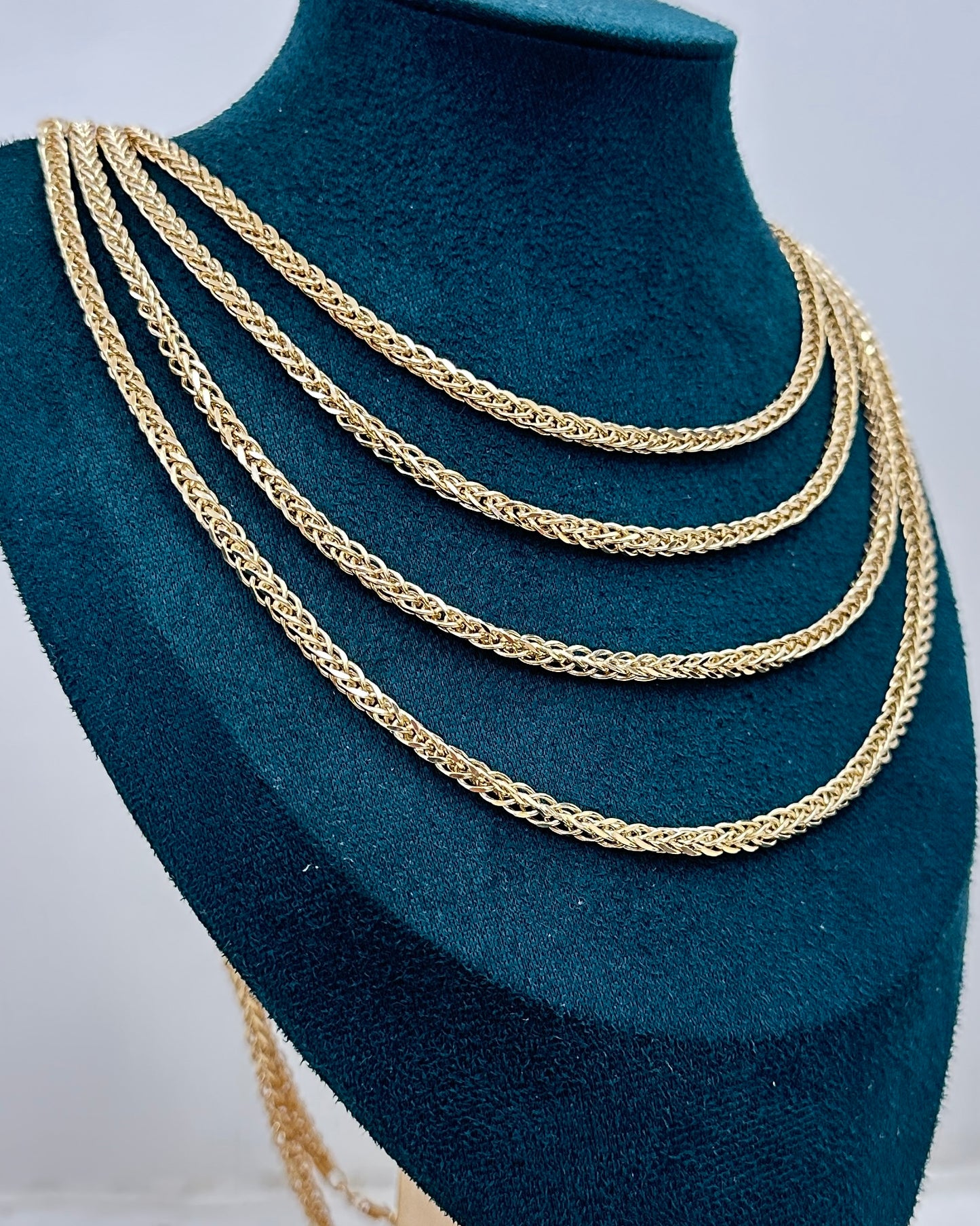 14K Real Gold Spiga (Wheat) Link Necklace — 24" Length, 4 mm Width (12.36 g)
