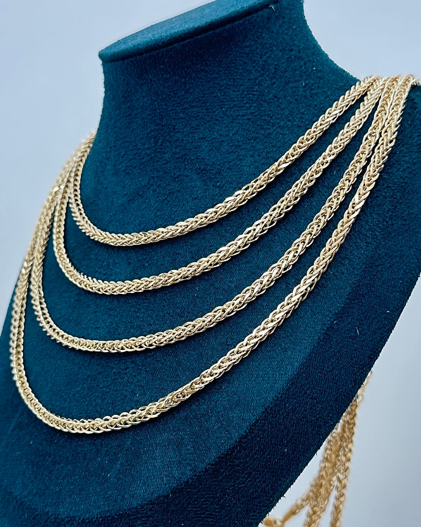 14K Real Gold Spiga (Wheat) Link Necklace — 24" Length, 4 mm Width (12.36 g)