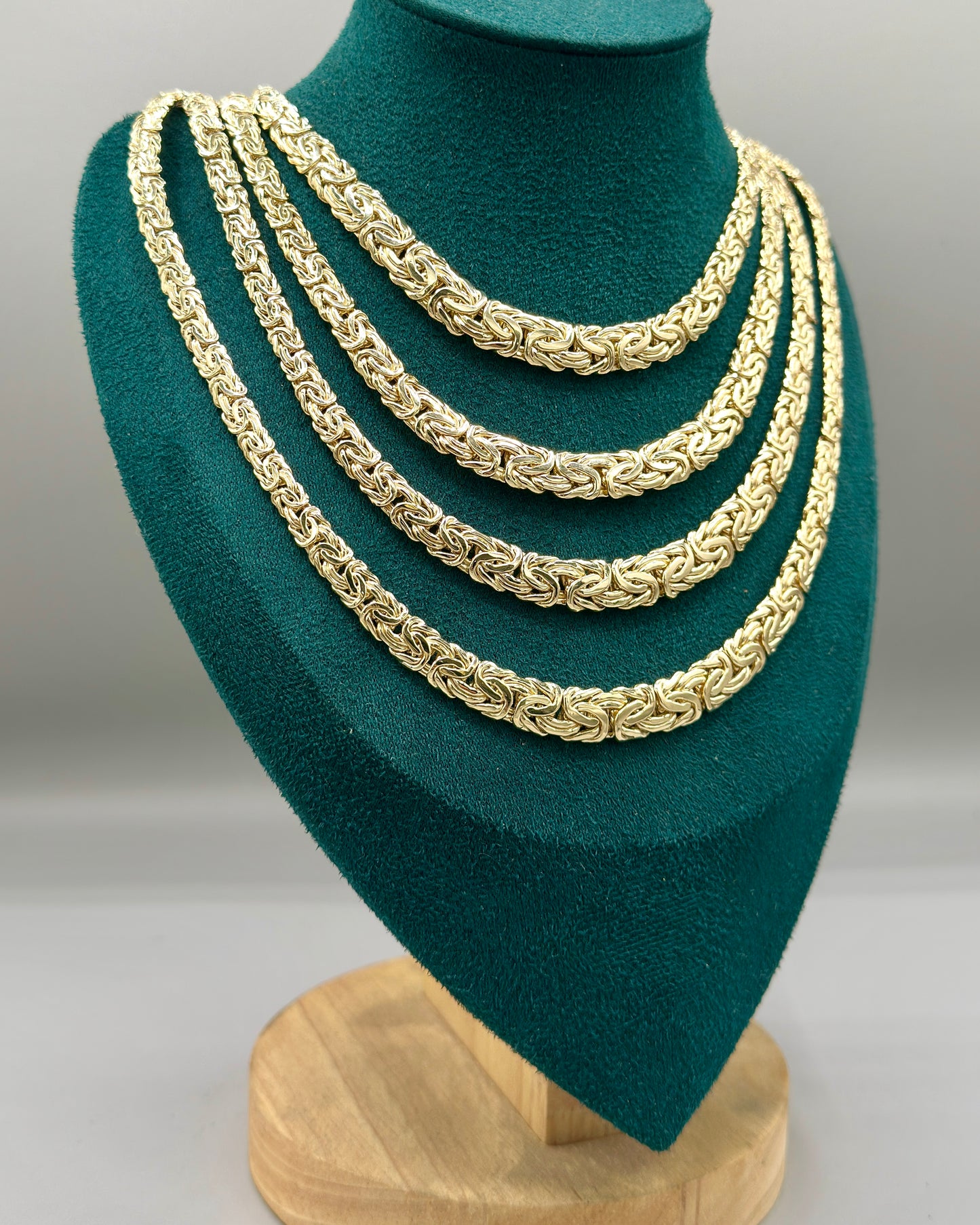 14K Real Gold Tapered Byzantine Link Set — 24" Necklace + 8" Bracelet (20.84g Total)