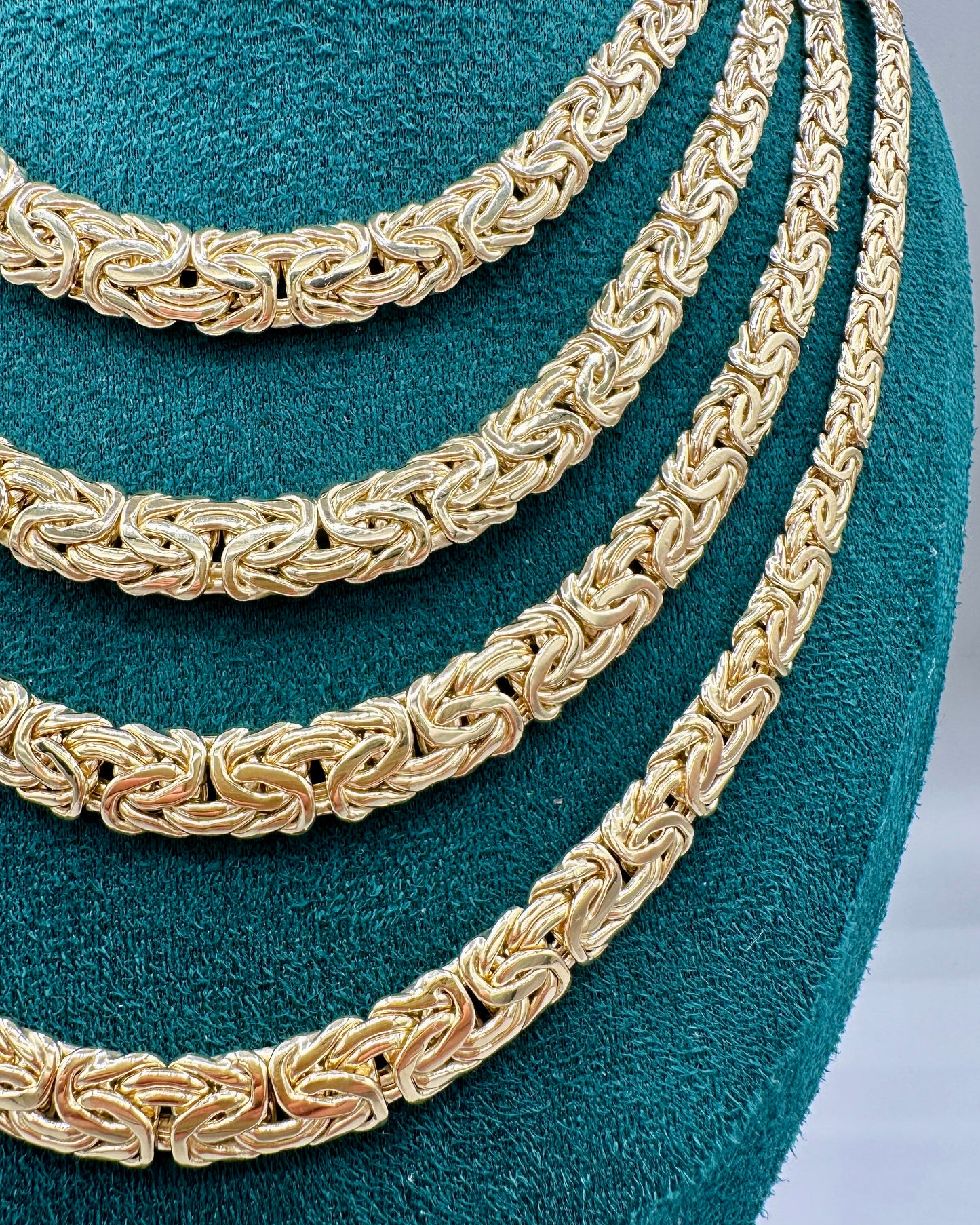 14K Real Gold Tapered Byzantine Link Set — 24" Necklace + 8" Bracelet (20.84g Total)