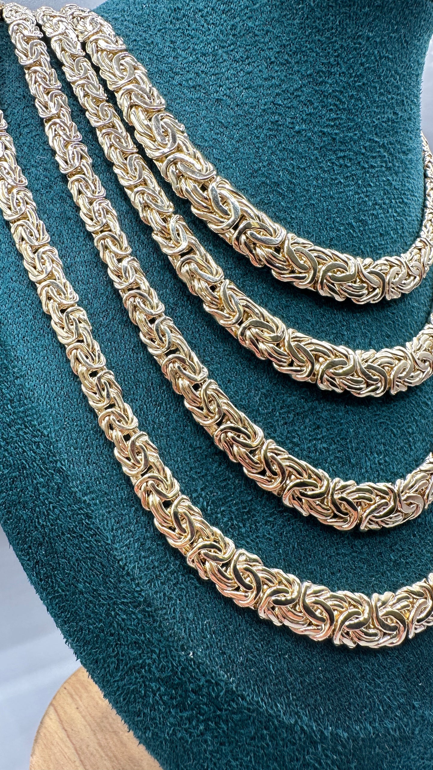 14K Real Gold Tapered Byzantine Link Set — 24" Necklace + 8" Bracelet (20.84g Total)