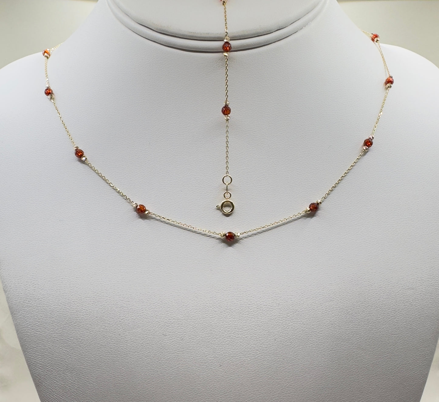 Limra Jewelry 14K Solid Gold, Necklace with Cubic Zirconia Beads, 18" Dainty Cable Chain