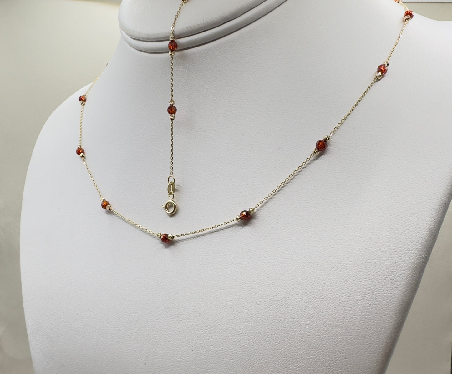 Limra Jewelry 14K Solid Gold, Necklace with Cubic Zirconia Beads, 18" Dainty Cable Chain
