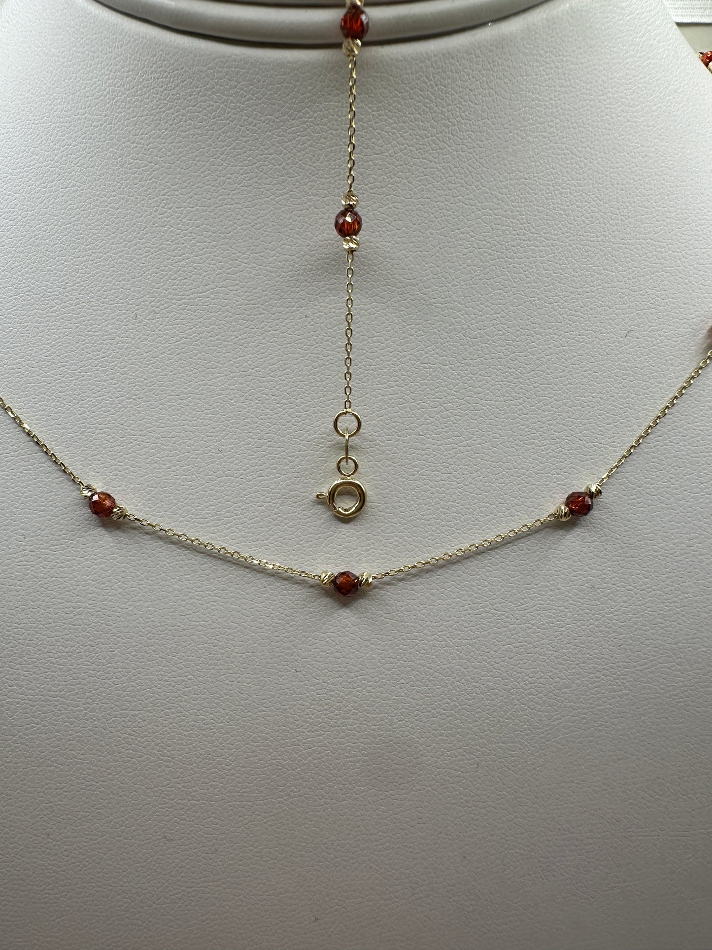 Limra Jewelry 14K Solid Gold, Necklace with Cubic Zirconia Beads, 18" Dainty Cable Chain