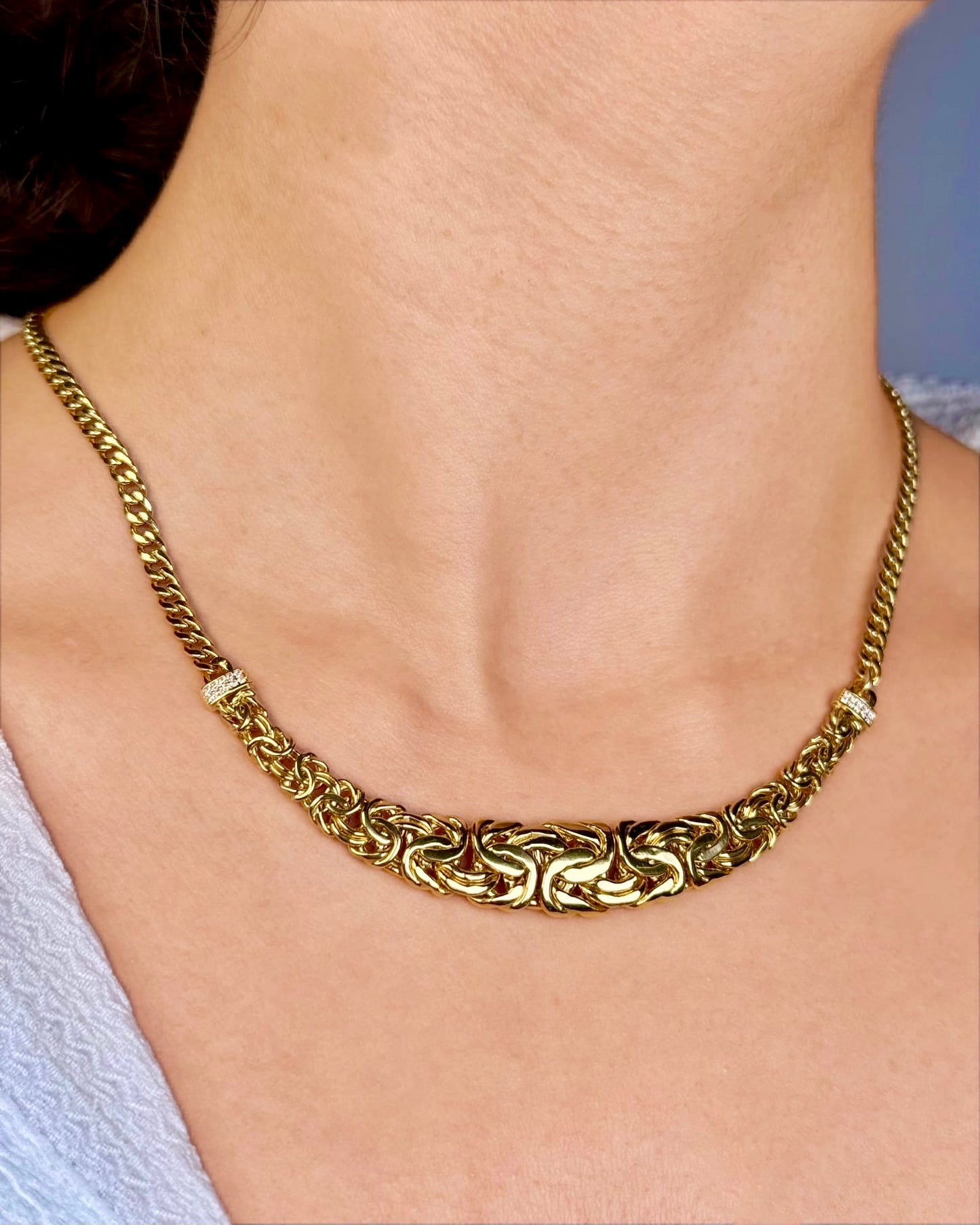 18K Real Gold Byzantine–Cuban Hybrid Set — 24" Necklace + 8" Bracelet (26 g Total)