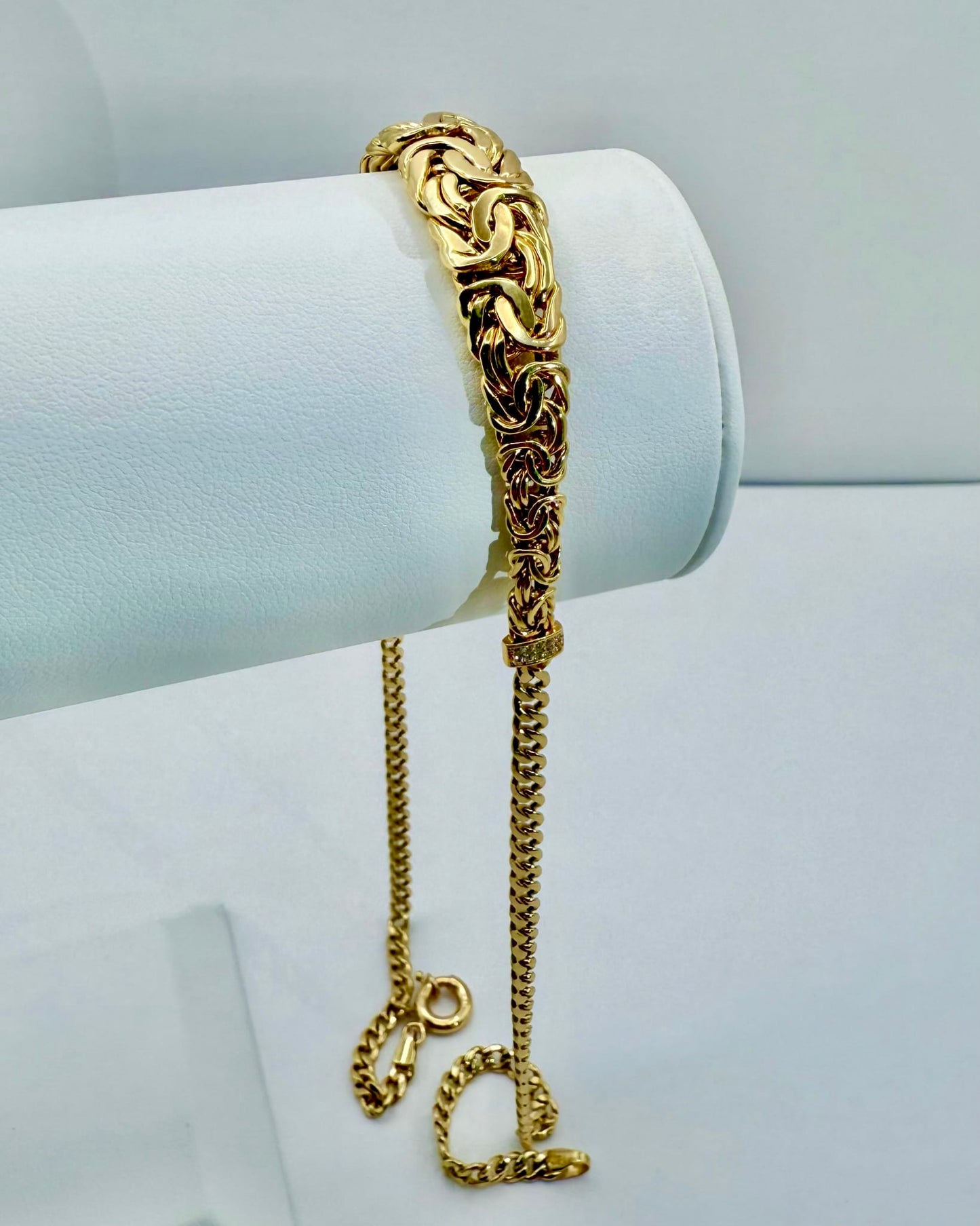 18K Real Gold Byzantine–Cuban Hybrid Set — 24" Necklace + 8" Bracelet (26 g Total)