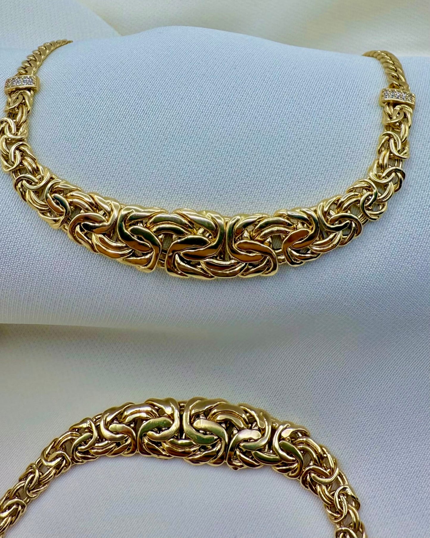18K Real Gold Byzantine–Cuban Hybrid Set — 24" Necklace + 8" Bracelet (26 g Total)