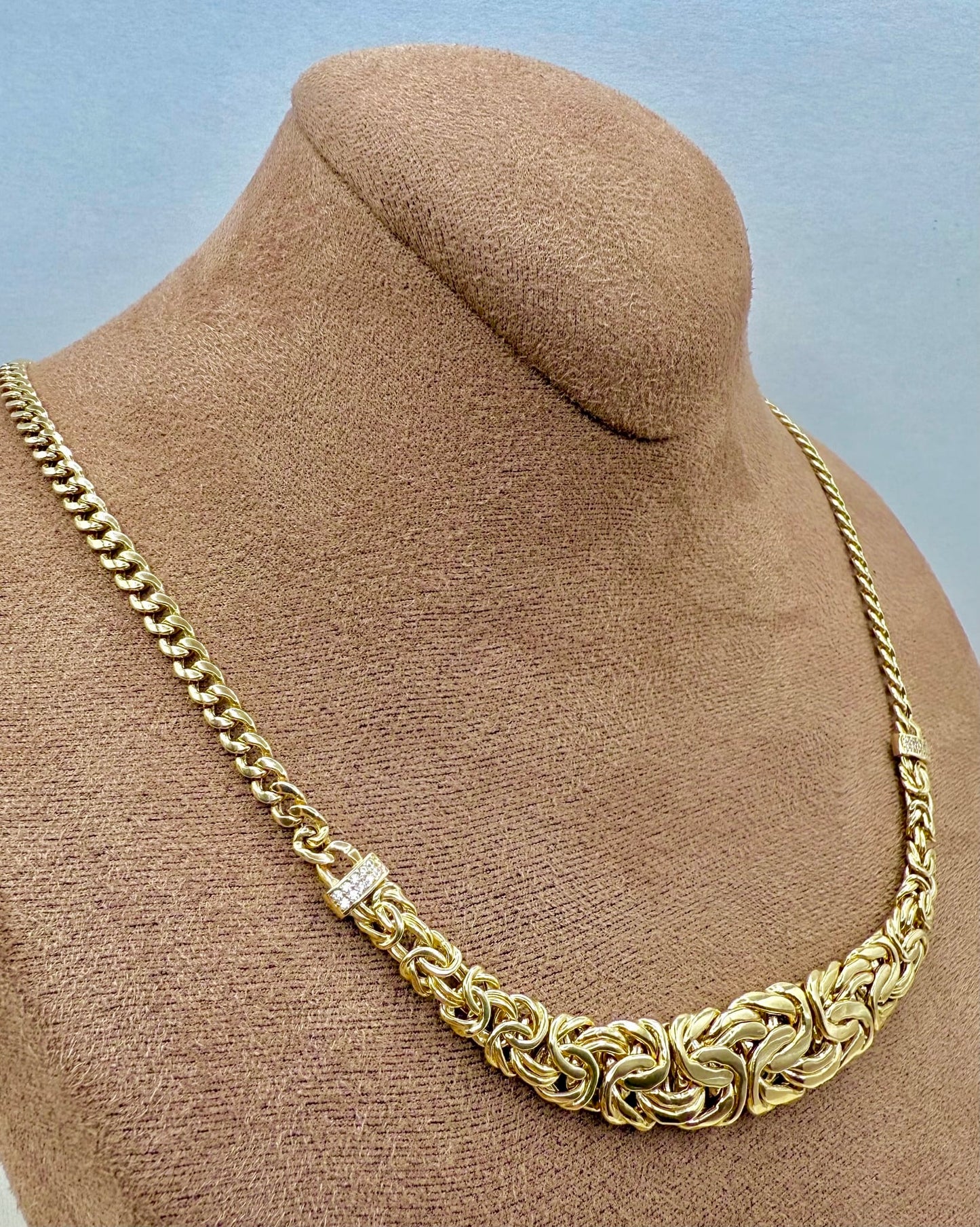 18K Real Gold Byzantine–Cuban Hybrid Set — 24" Necklace + 8" Bracelet (26 g Total)