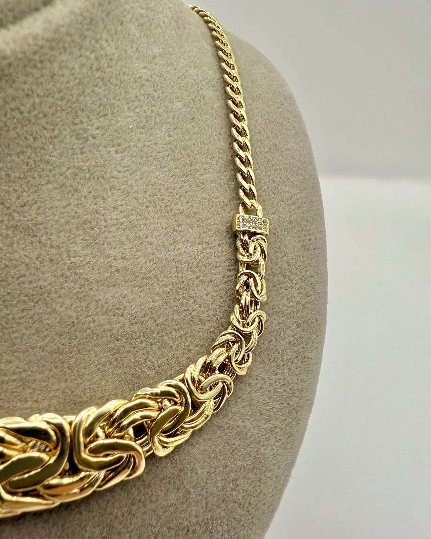 18K Real Gold Byzantine–Cuban Hybrid Set — 24" Necklace + 8" Bracelet (26 g Total)