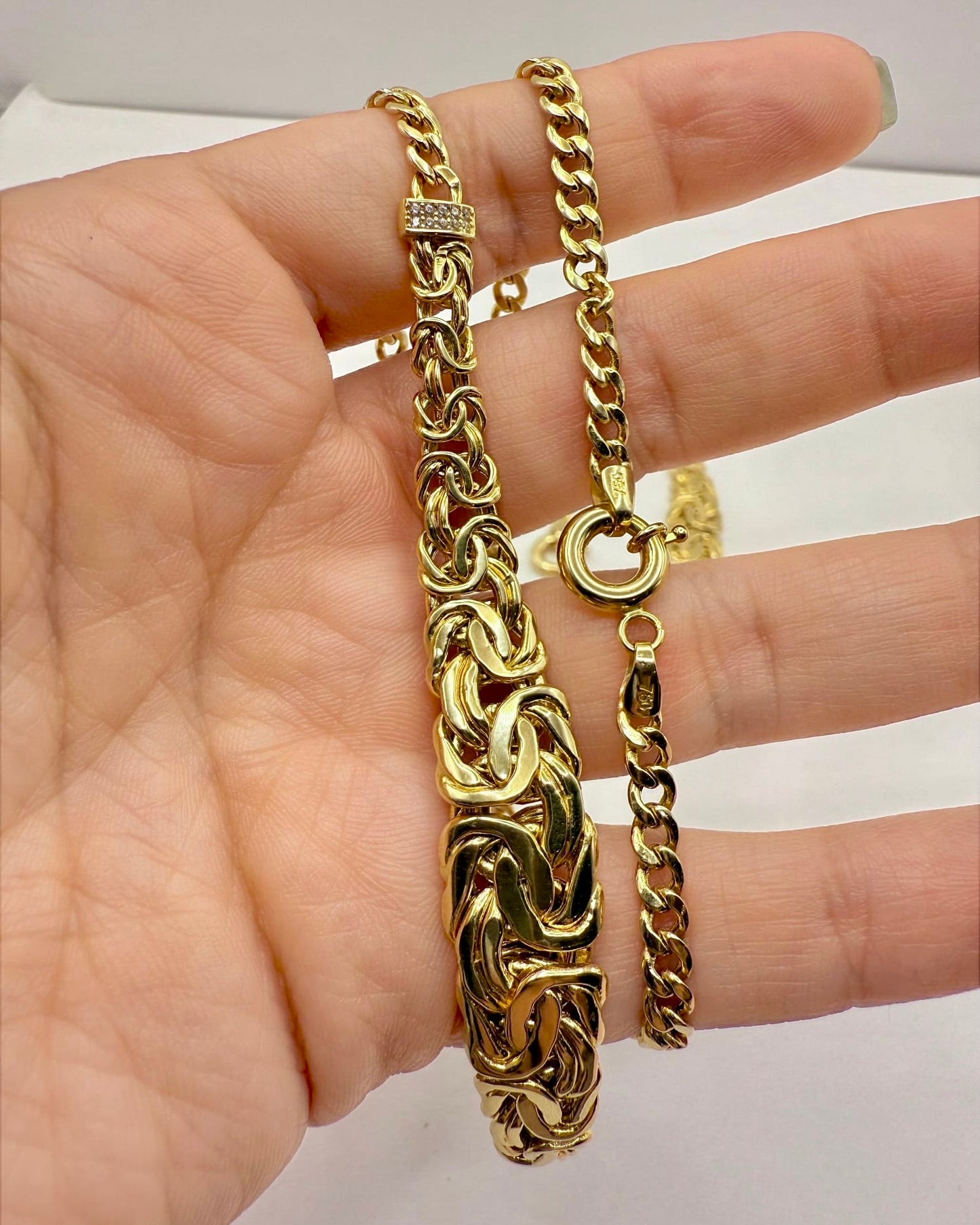 18K Real Gold Byzantine–Cuban Hybrid Set — 24" Necklace + 8" Bracelet (26 g Total)
