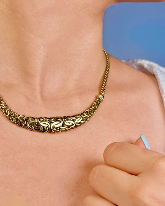 18K Real Gold Byzantine–Cuban Hybrid Set — 24" Necklace + 8" Bracelet (26 g Total)