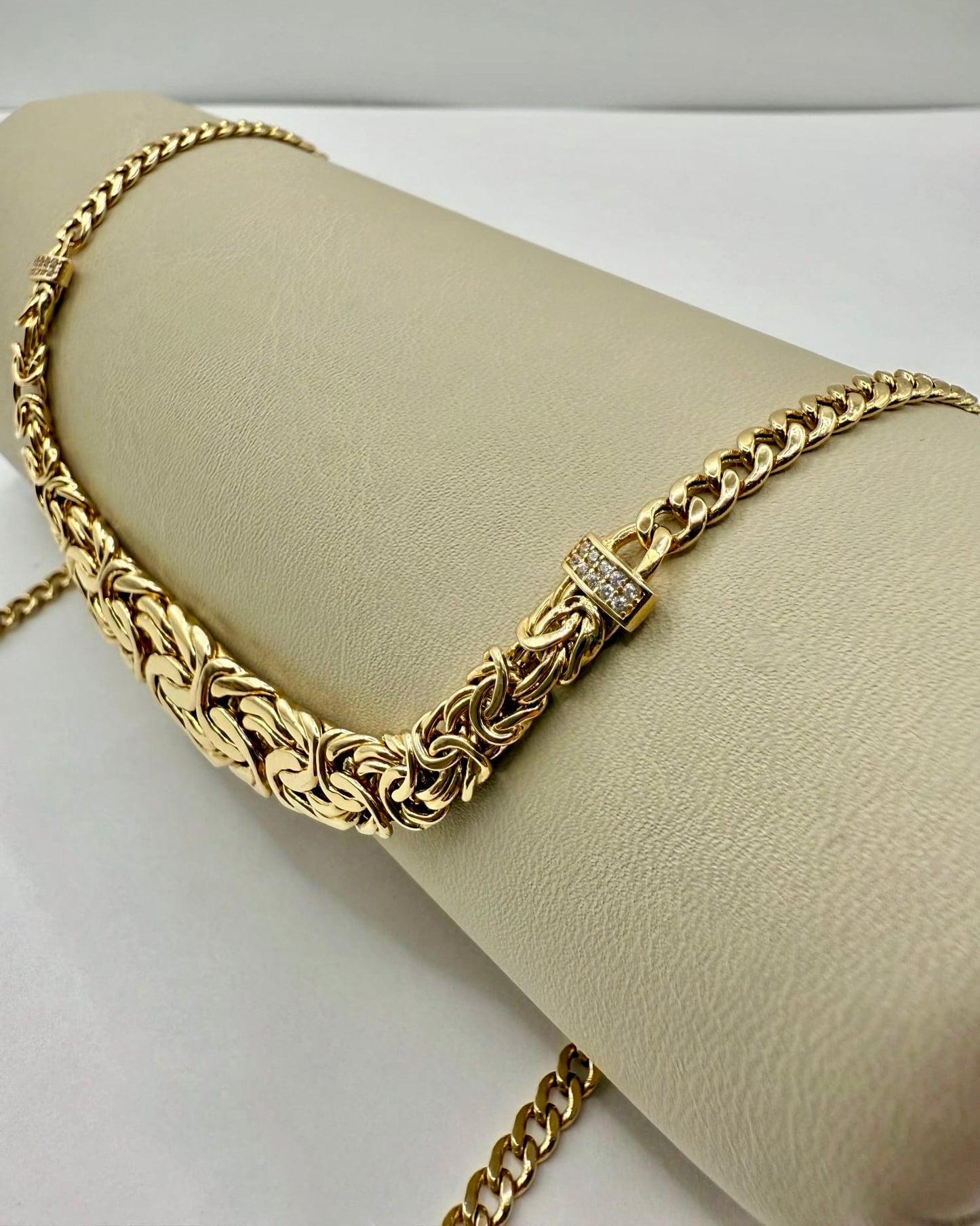 18K Real Gold Byzantine–Cuban Hybrid Set — 24" Necklace + 8" Bracelet (26 g Total)