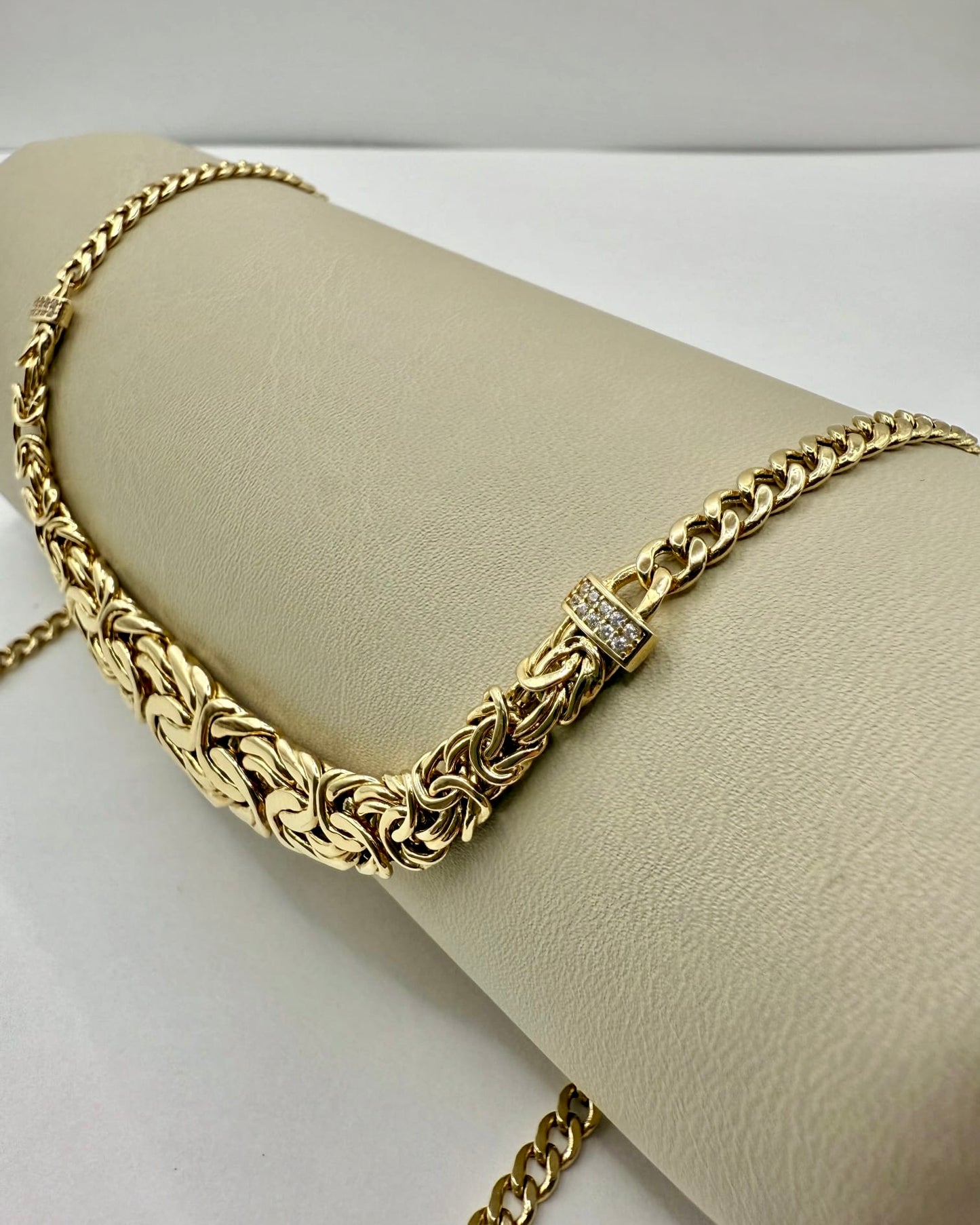 18K Real Gold Byzantine–Cuban Hybrid Set — 24" Necklace + 8" Bracelet (26 g Total)