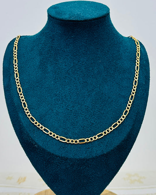10K Real Gold Figaro Link Necklace — 24" Length, 4.5 mm Width (5 g)