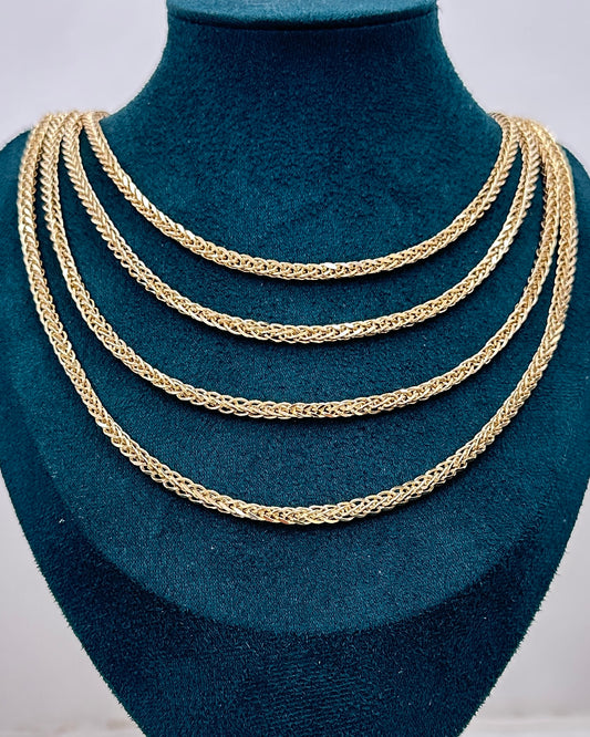 14K Real Gold Spiga (Wheat) Link Necklace — 24" Length, 4 mm Width (12.36 g)