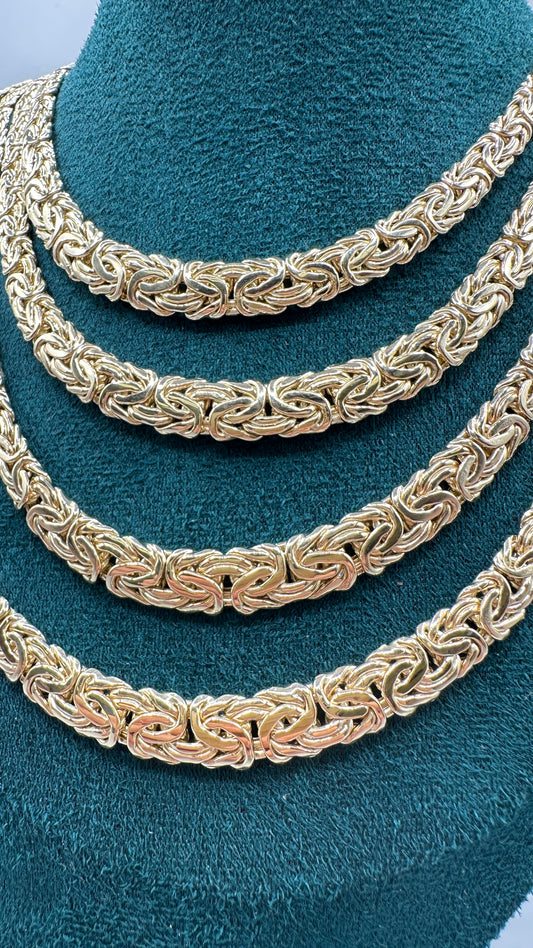 14K Real Gold Tapered Byzantine Link Set — 24" Necklace + 8" Bracelet (20.84g Total)