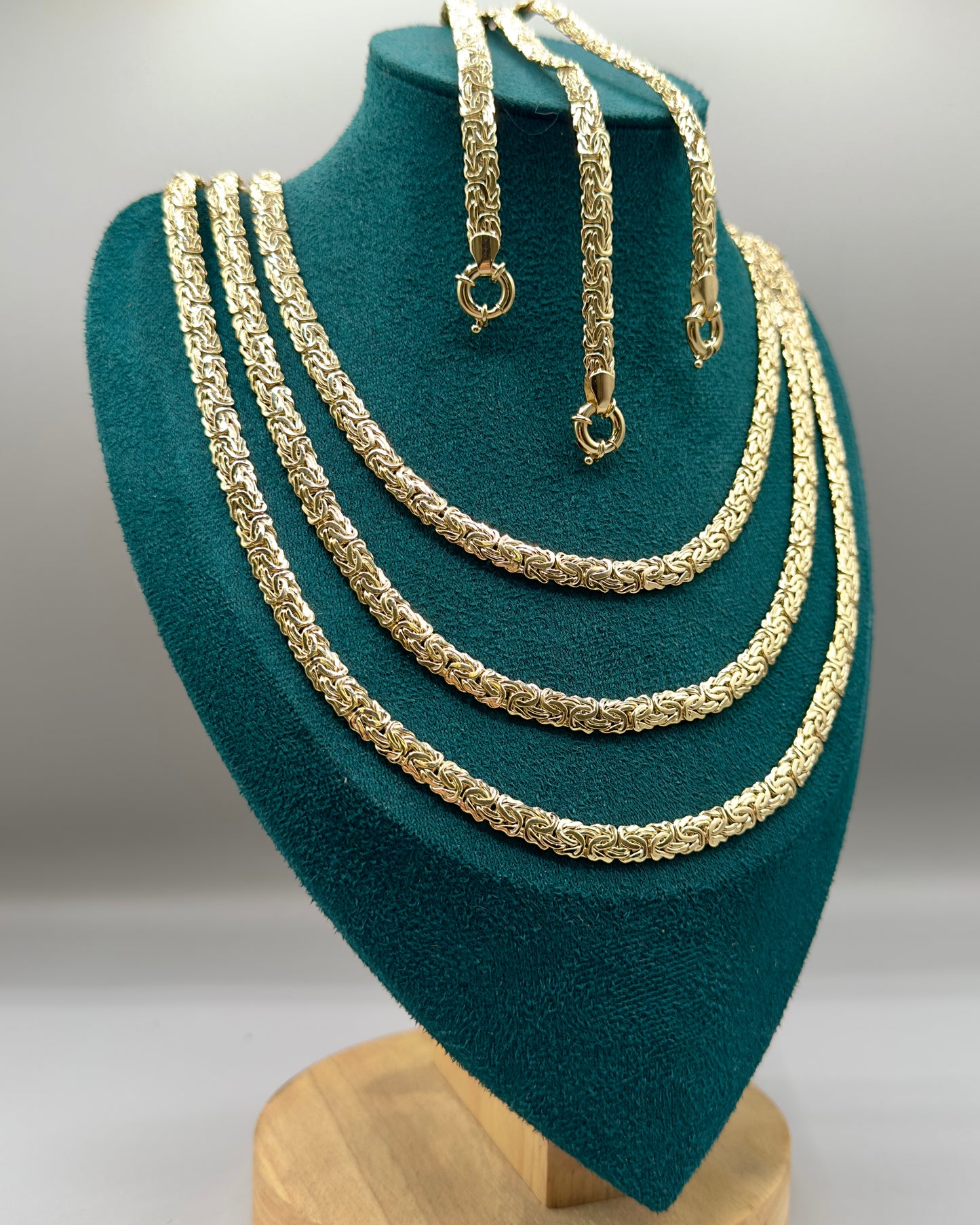 14K Real Gold Necklace & Bracelet Set — Flat Woven Byzantine Link — 24" Necklace + 8" Bracelet (27.75g Total)