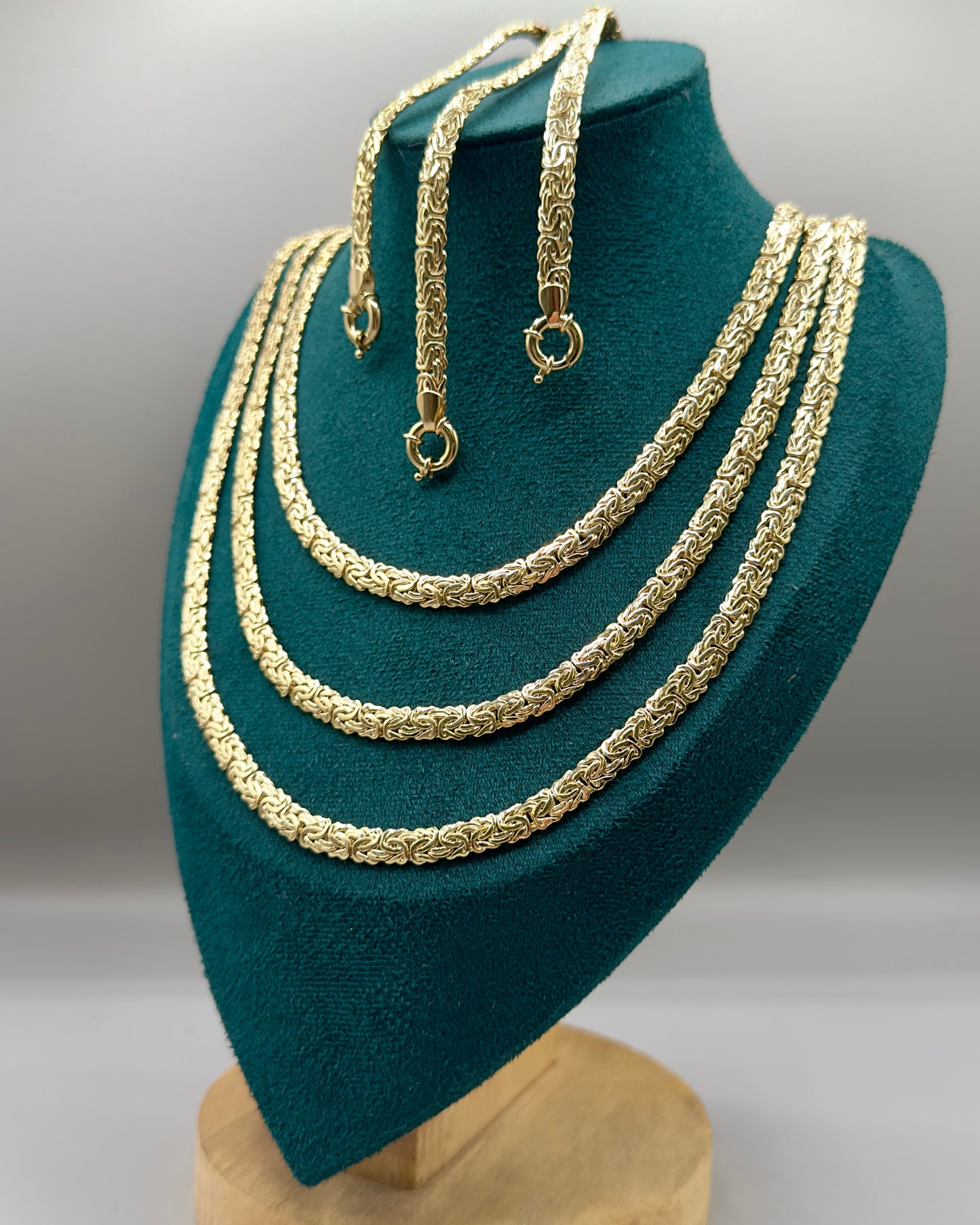 14K Real Gold Necklace & Bracelet Set — Flat Woven Byzantine Link — 24" Necklace + 8" Bracelet (27.75g Total)