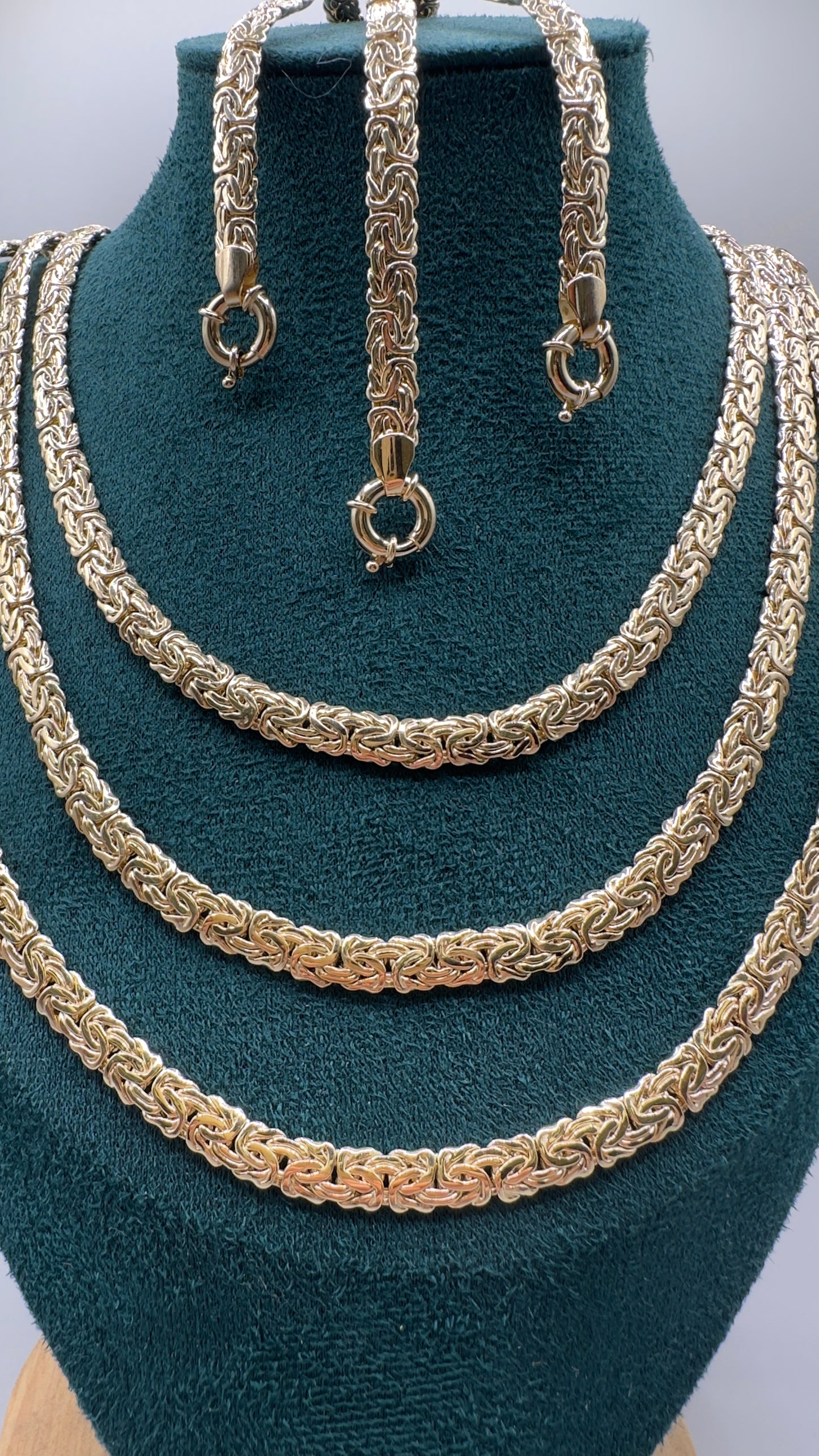 14K Real Gold Necklace & Bracelet Set — Flat Woven Byzantine Link — 24" Necklace + 8" Bracelet (27.75g Total)