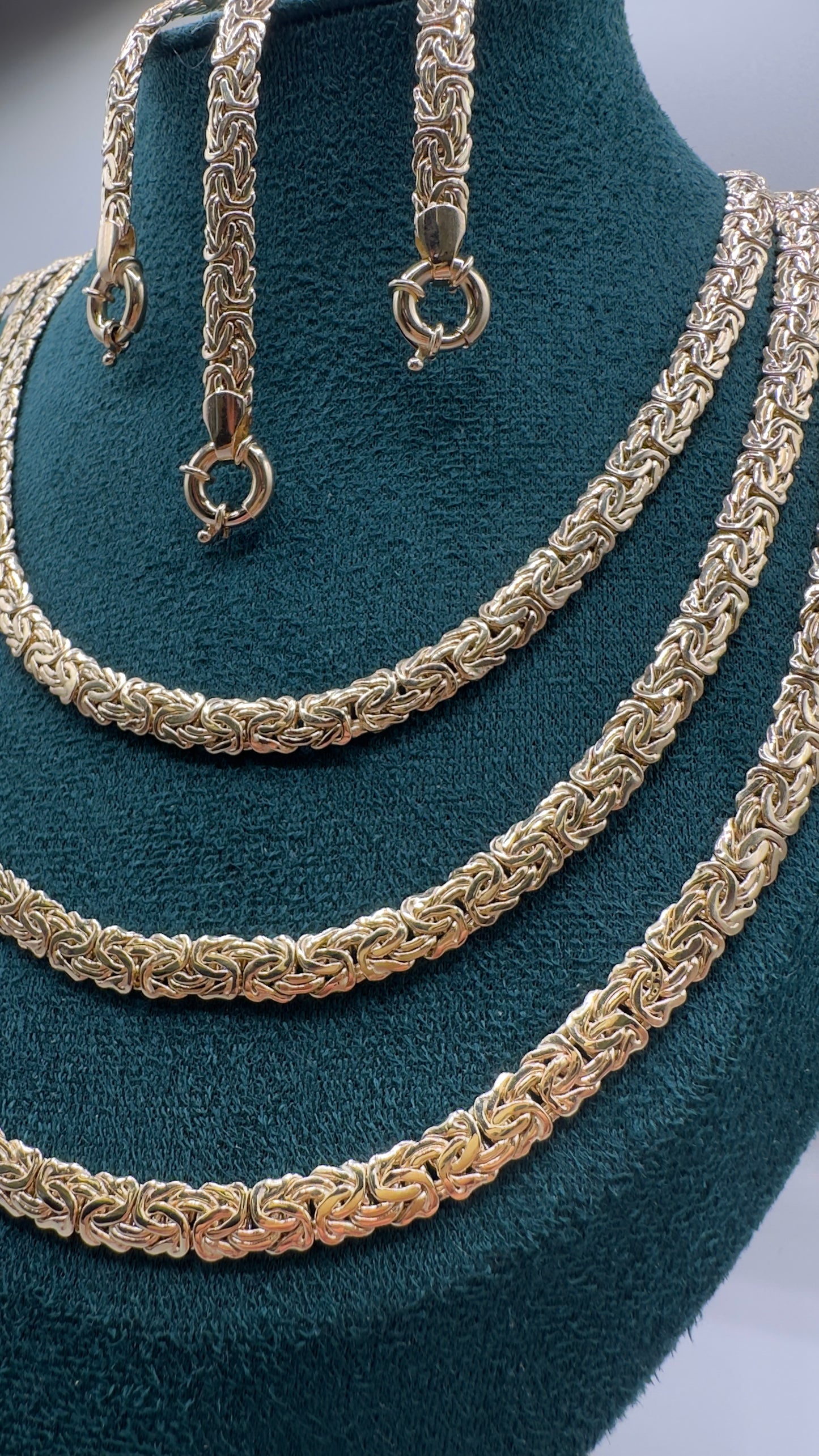 14K Real Gold Necklace & Bracelet Set — Flat Woven Byzantine Link — 24" Necklace + 8" Bracelet (27.75g Total)