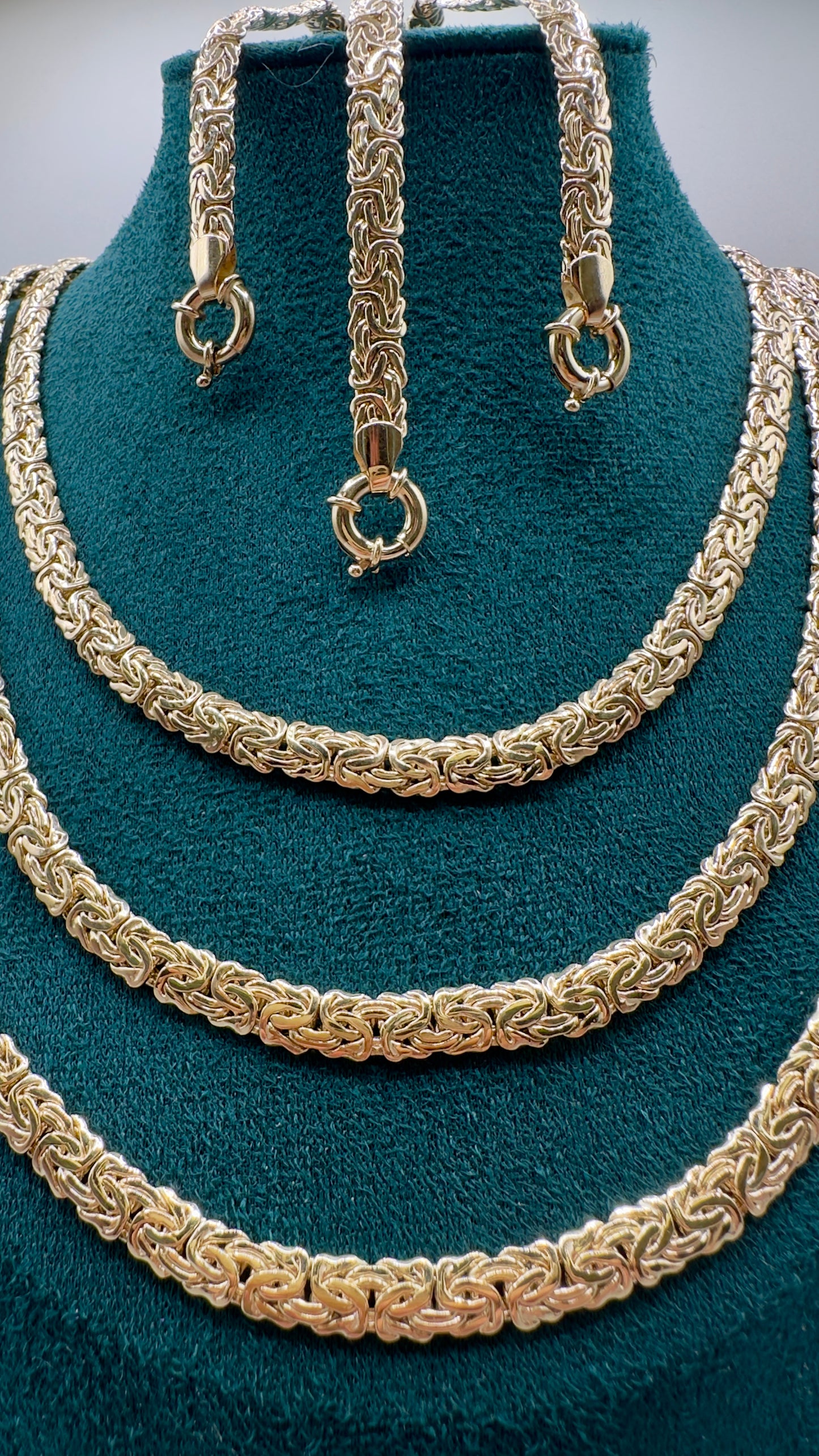 14K Real Gold Necklace & Bracelet Set — Flat Woven Byzantine Link — 24" Necklace + 8" Bracelet (27.75g Total)