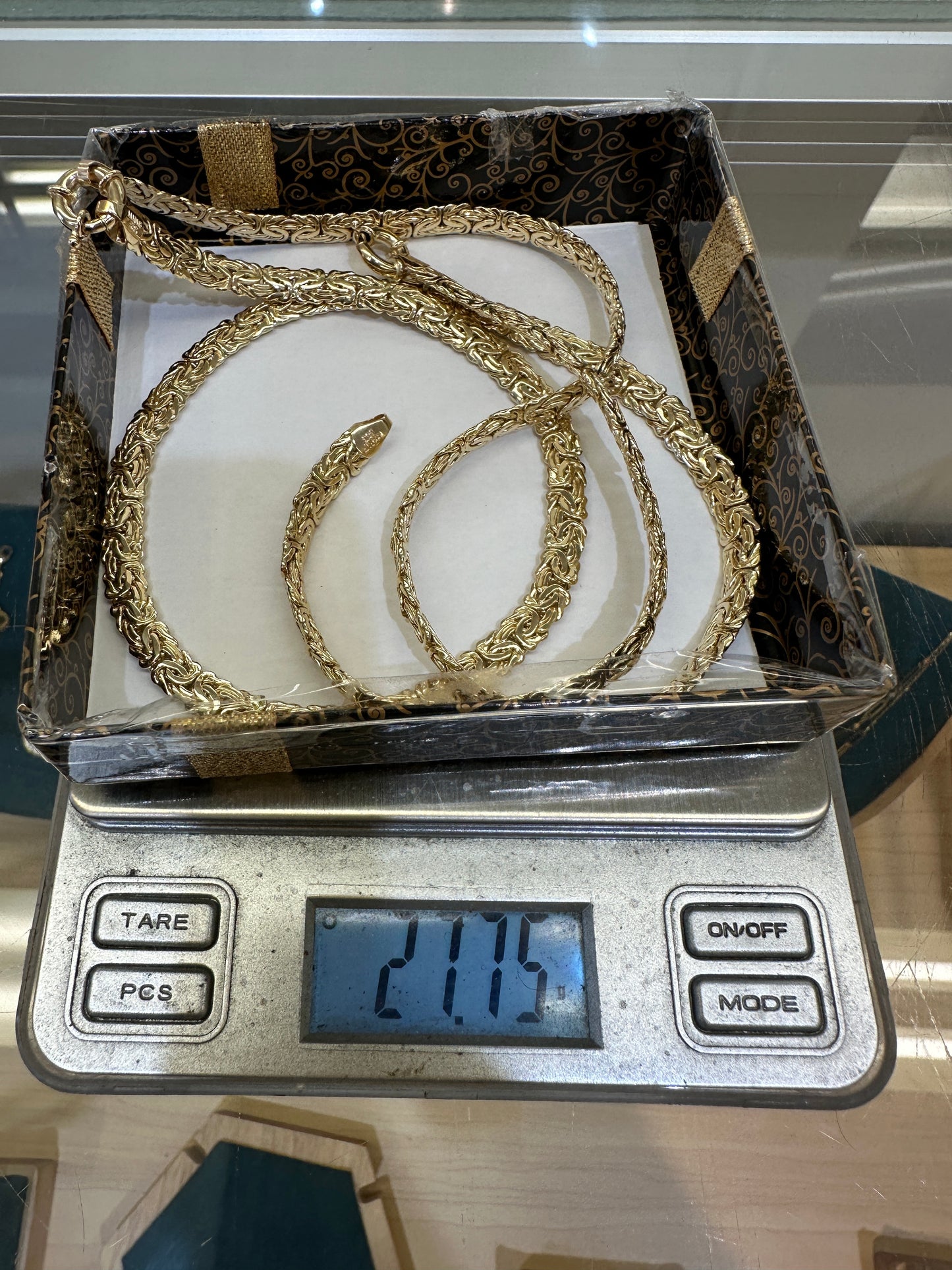 14K Real Gold Necklace & Bracelet Set — Flat Woven Byzantine Link — 24" Necklace + 8" Bracelet (27.75g Total)