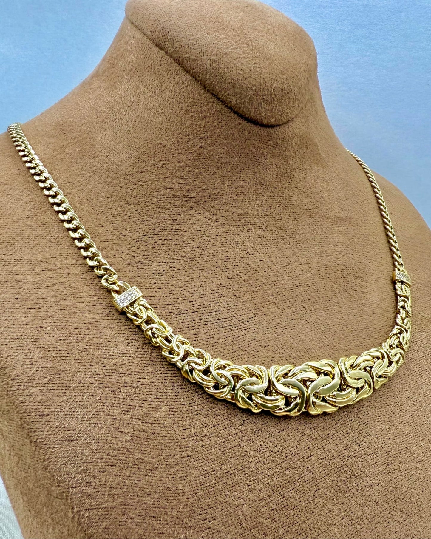 18K Real Gold Byzantine–Cuban Hybrid Set — 24" Necklace + 8" Bracelet (26 g Total)