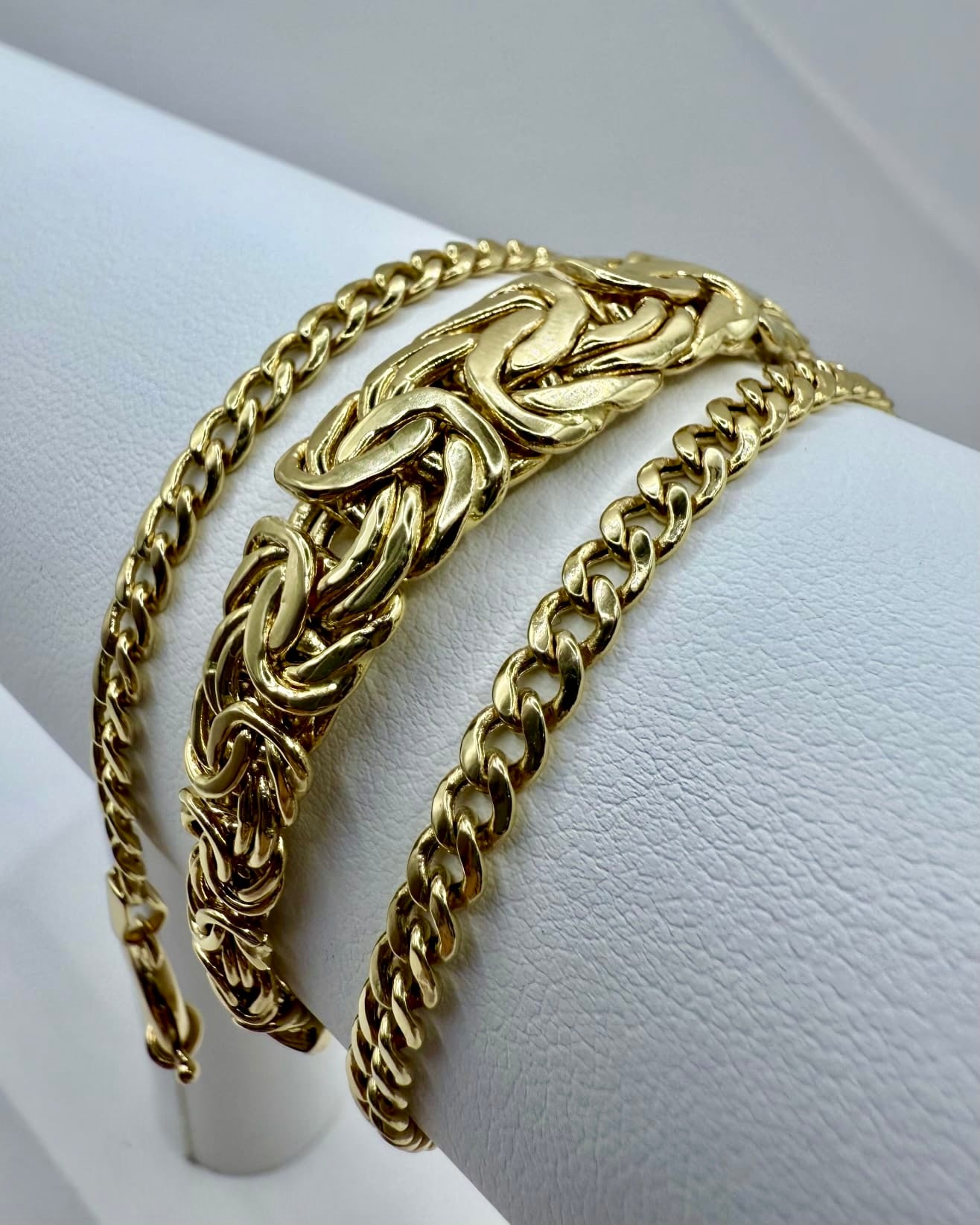 18K Real Gold Byzantine–Cuban Hybrid Set — 24" Necklace + 8" Bracelet (26 g Total)